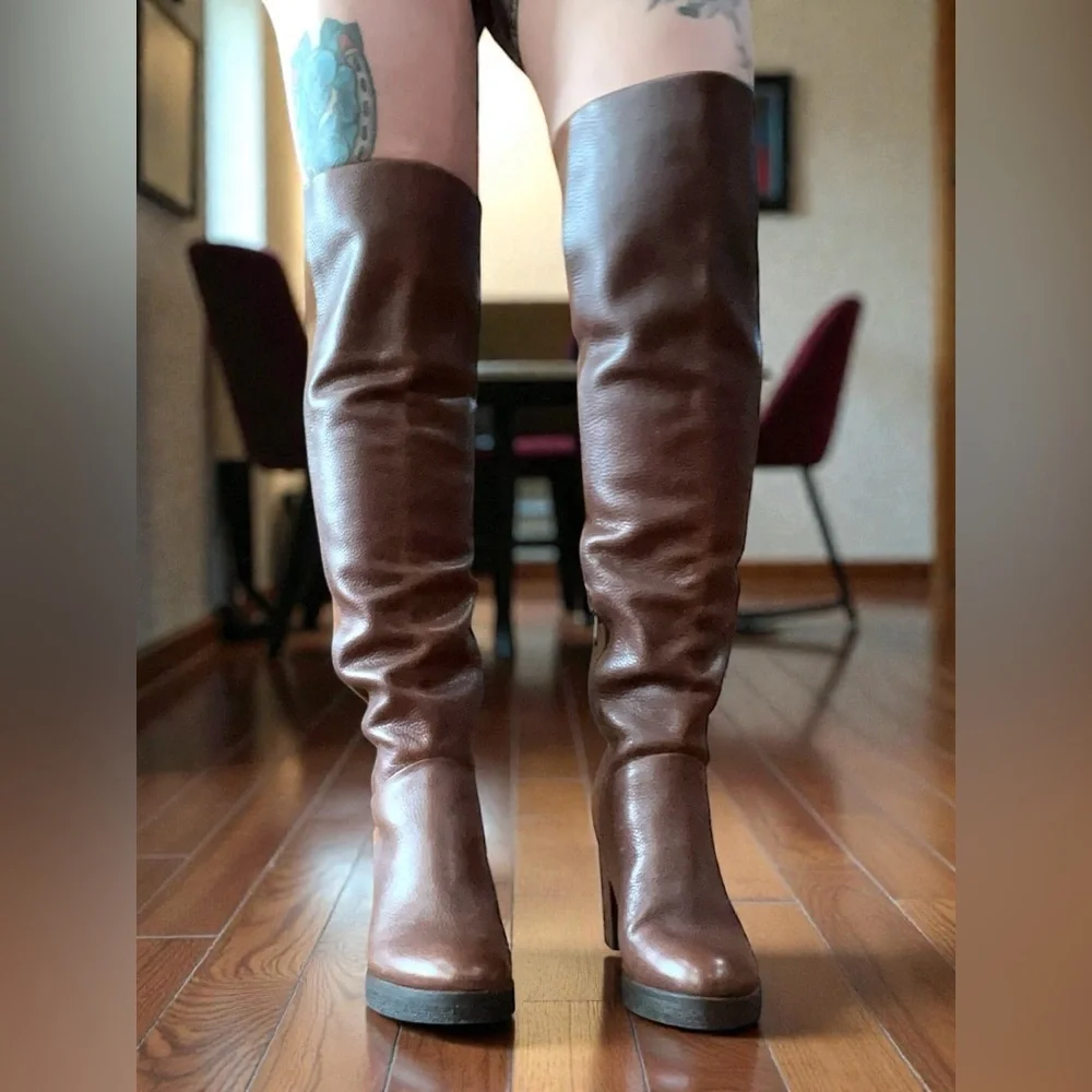 Liebeskind Leather two tone suede leather brown over the knee boots-38/8